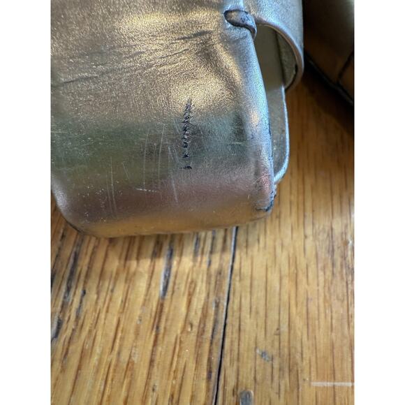 Yves Saint Laurent Shoes Womens Size 38 Gold Peep Toe Platform High Heels Italy - Picture 3 of 11